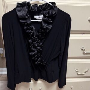 Joseph Ribkoff Black Ruffle Collar Blouse Size 14 Vintage Made in Canada